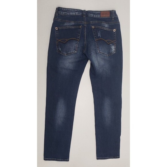 Blue Monkey Jeans Mens Size 34 x 32 Distressed Exc. Used Cond Dark Wash Whiskers - Picture 2 of 10